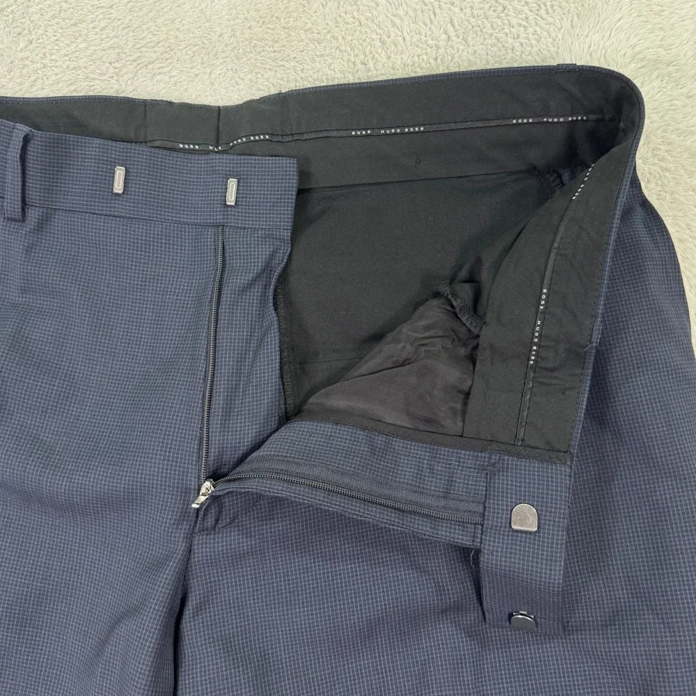 Hugo Boss Men's 36x33 Dress Pants Blue Check Plaid Trousers Straight Fit Wool